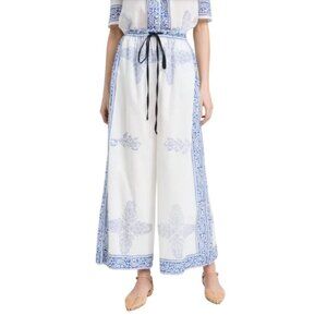 NWT Alix of Bohemia Natalie Criss Cross Pants Womens Large Blue White Wide Leg